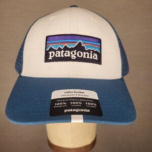 PATAGONIA P-6 Logo LoPro Trucker Hat White W/Wavy Blue